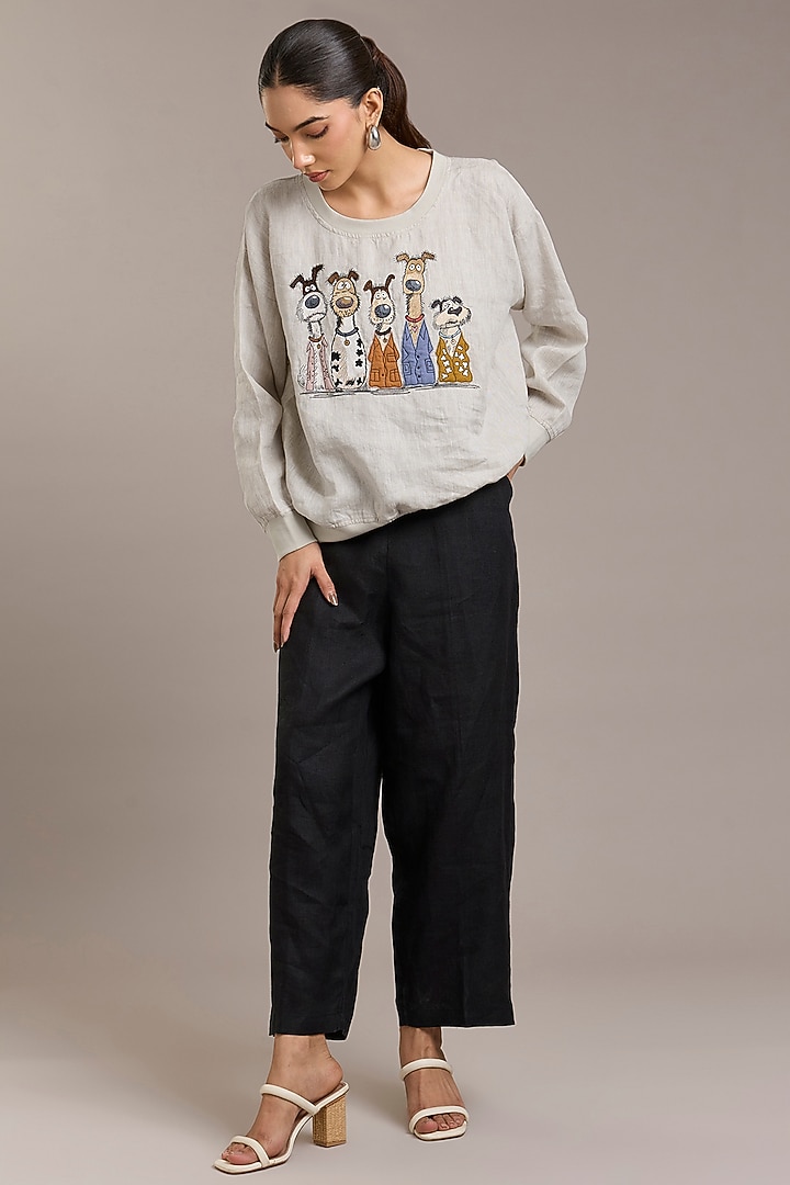 Black Pure Linen Pants by Linen Bloom at Pernia's Pop Up Shop
