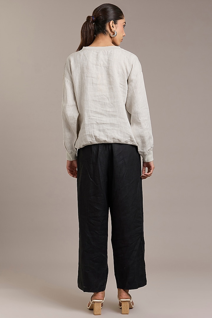 Black Pure Linen Pants by Linen Bloom at Pernia's Pop Up Shop