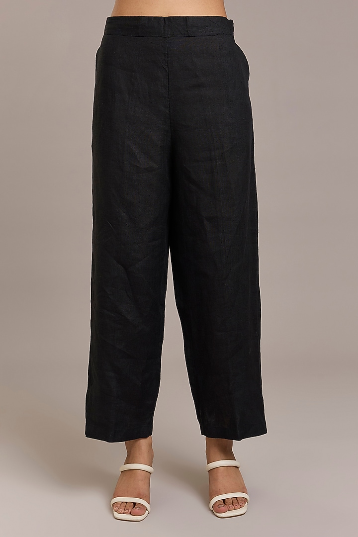 Black Pure Linen Pants by Linen Bloom at Pernia's Pop Up Shop