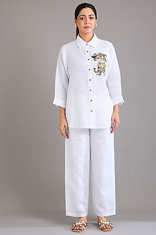 White Linen Safari Tiger Shirt by Linen Bloom