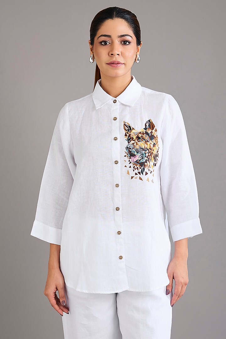 White Linen Captain Shirt by Linen Bloom at Pernia's Pop Up Shop