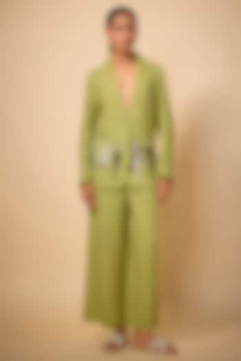 Pista Green Linen High-Rise Pants by Linen Bloom at Pernia's Pop Up Shop