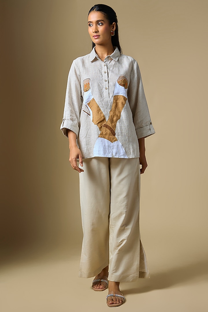 Beige Linen Shirt by Linen Bloom at Pernia's Pop Up Shop