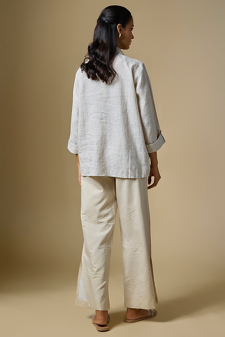 Beige Linen Shirt by Linen Bloom at Pernia's Pop Up Shop