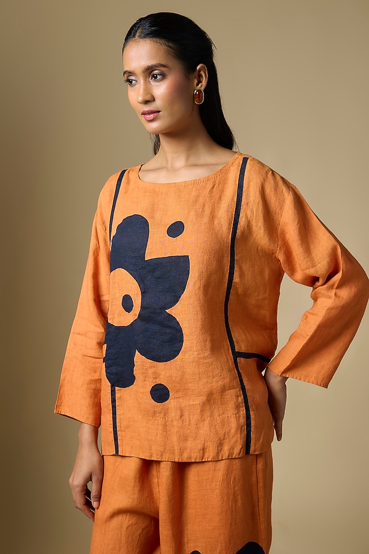 Orange Linen Floral Co-Ord Set by Linen Bloom at Pernia's Pop Up Shop