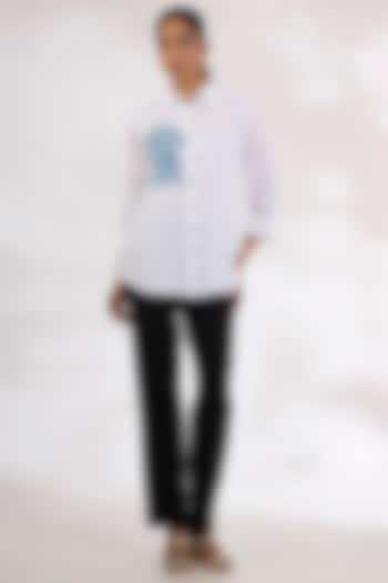 White Pure Linen Embroidered Shirt by Linen Bloom at Pernia's Pop Up Shop