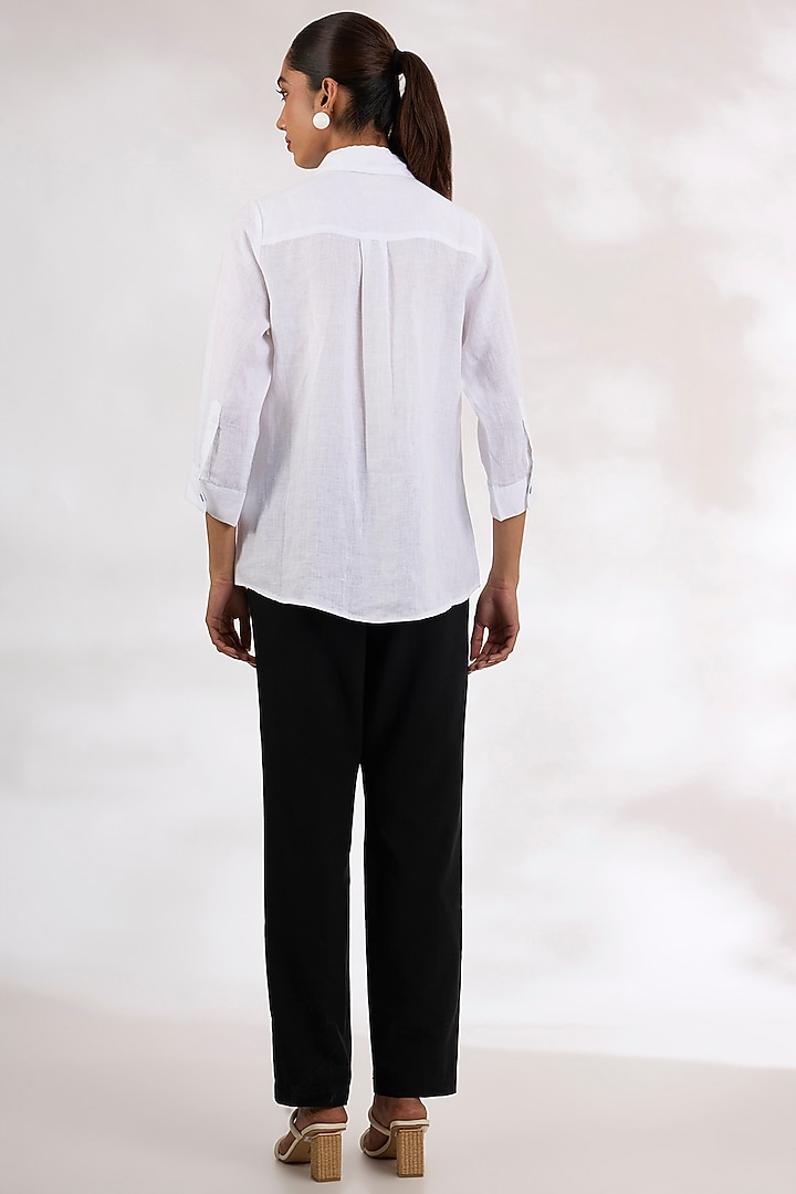 White Pure Linen Embroidered Shirt by Linen Bloom at Pernia's Pop Up Shop