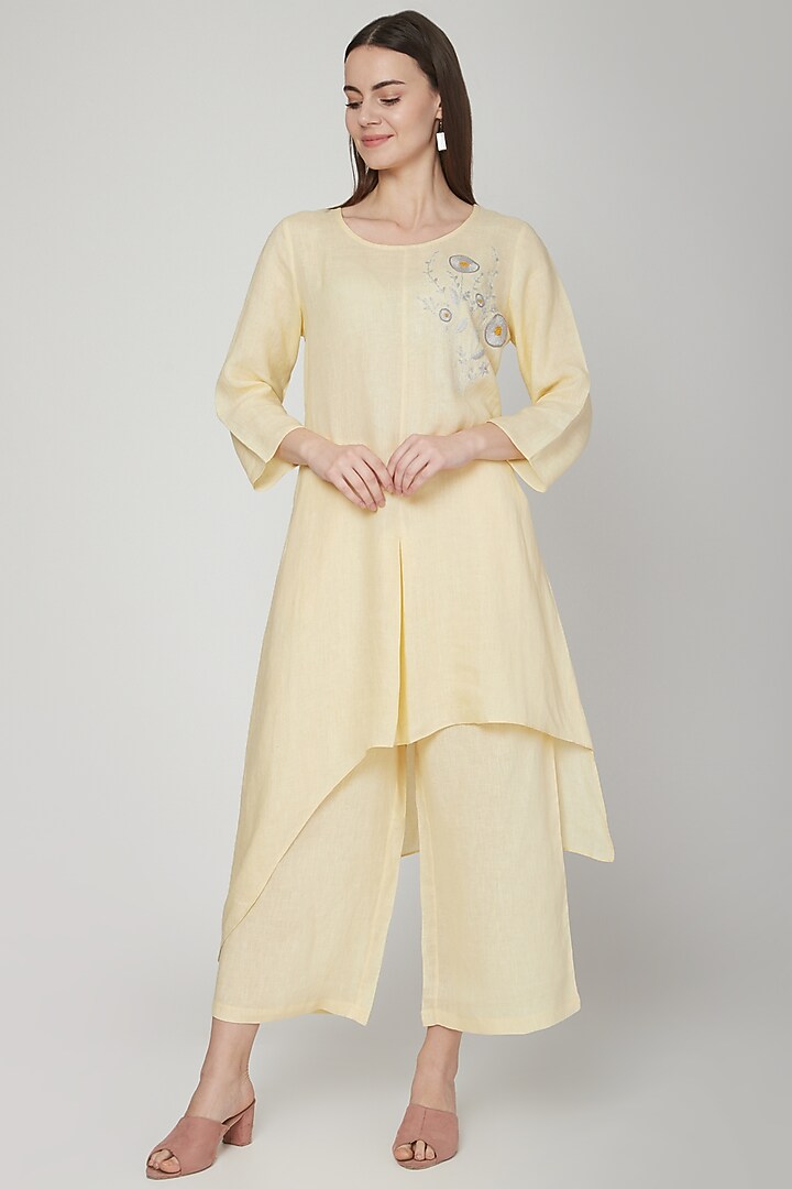 Yellow Linen Flared Pants by Linen Bloom at Pernia's Pop Up Shop