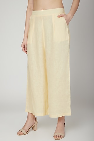 Yellow Linen Flared Pants by Linen Bloom