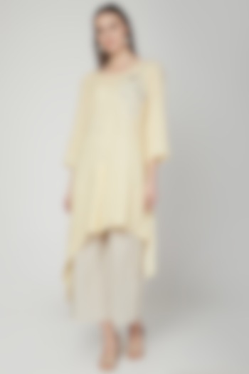 Yellow Embroidered Asymmetric Tunic by Linen Bloom