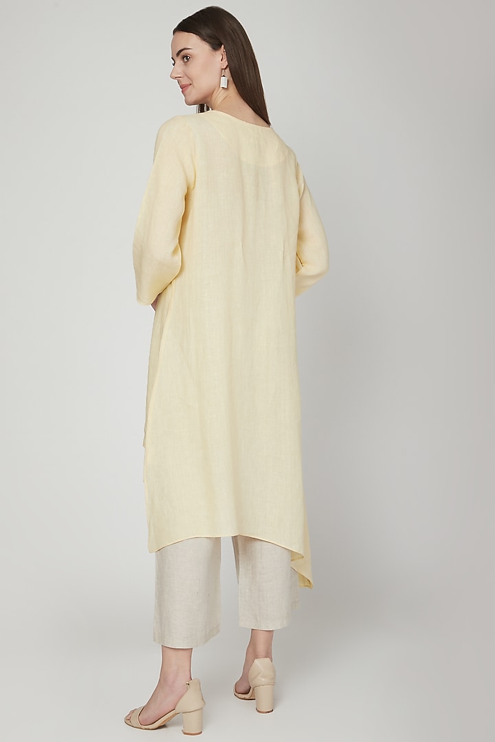 Yellow Embroidered Asymmetric Tunic by Linen Bloom at Pernia's Pop Up Shop