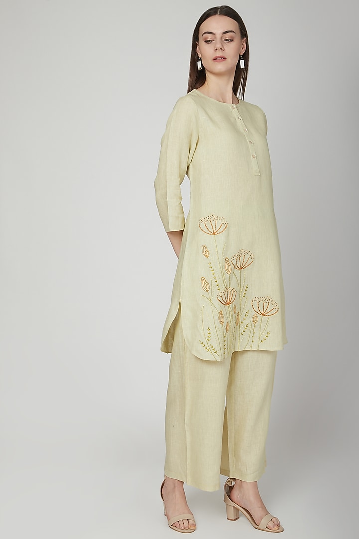 Mint Green Embroidered Tunic by Linen Bloom at Pernia's Pop Up Shop