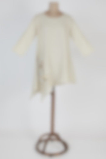 Beige Embroidered Asymmetric Tunic by Linen Bloom at Pernia's Pop Up Shop