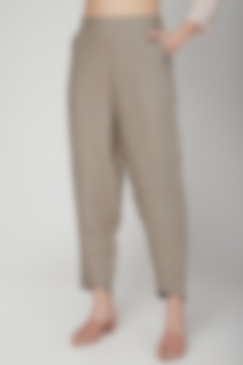 Khaki Linen Pencil Pants by Linen Bloom at Pernia's Pop Up Shop