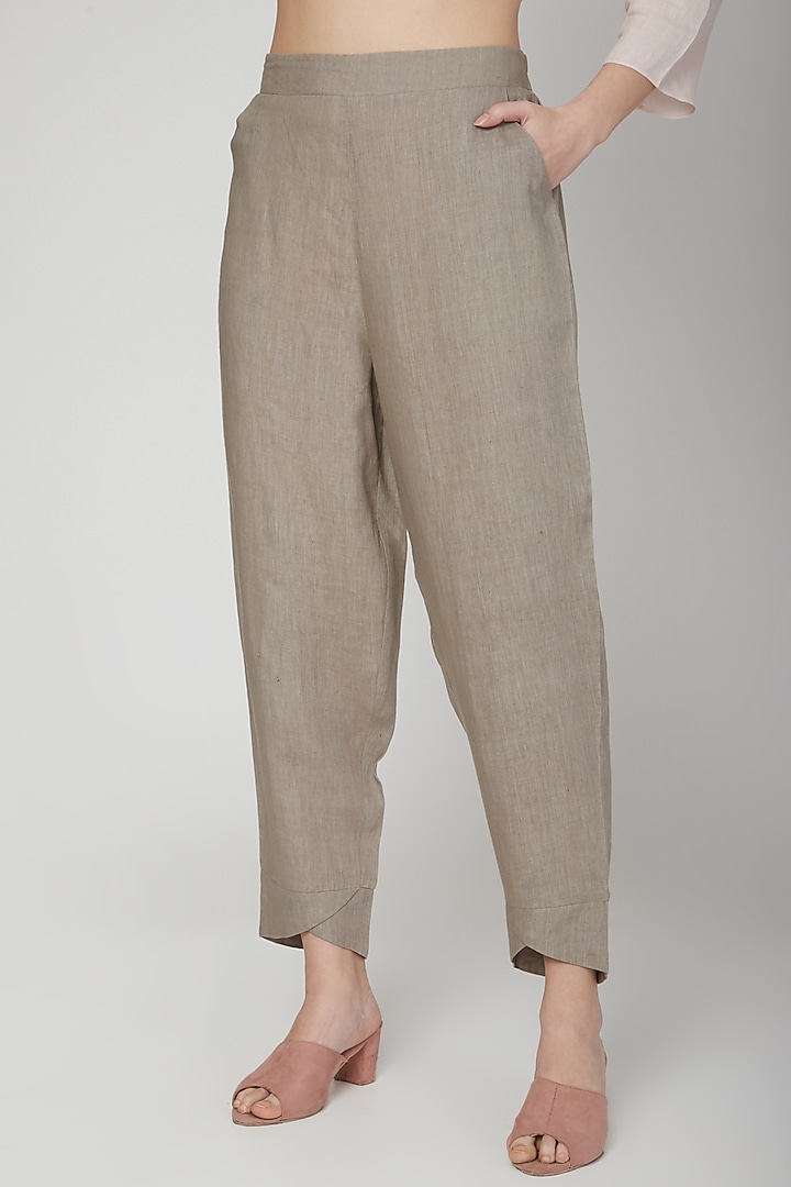 Khaki Linen Pencil Pants by Linen Bloom