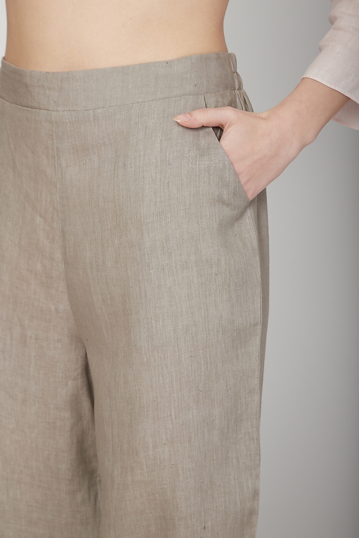 Khaki Linen Pencil Pants by Linen Bloom at Pernia's Pop Up Shop