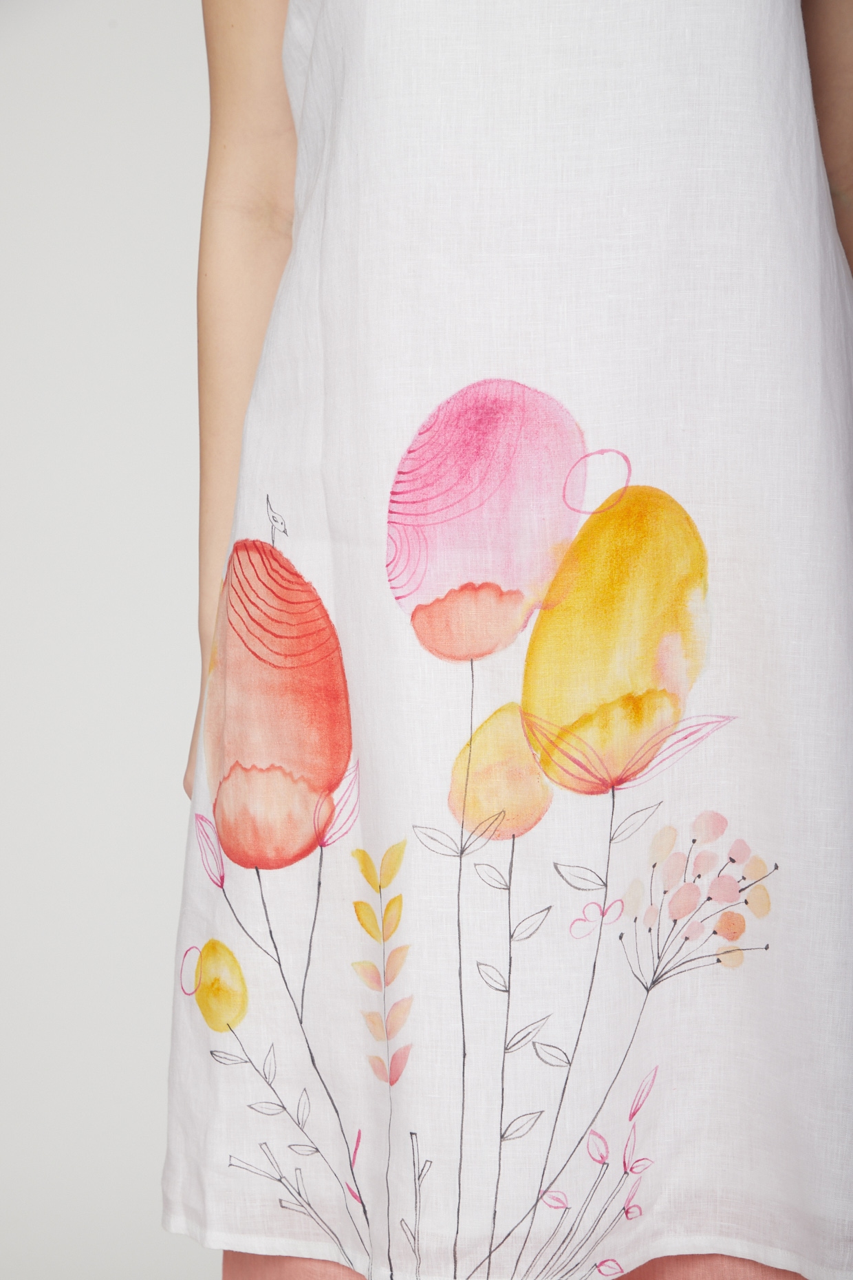 Hand Painted Floral Cold Shoulder Dress