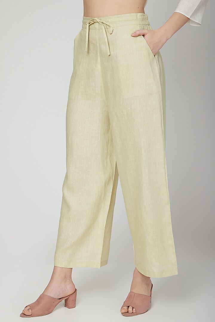 Pista Green Linen Pants by Linen Bloom