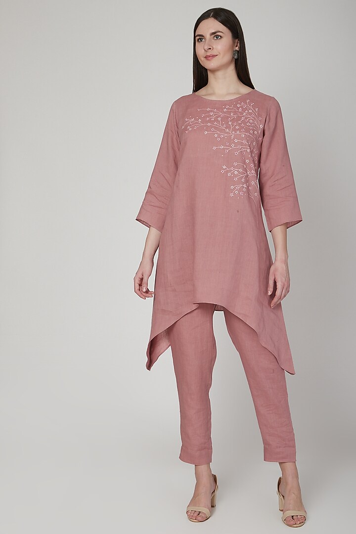 Rose Pink Elasticated Pencil Pants by Linen Bloom at Pernia's Pop Up Shop