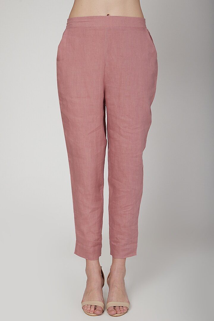 Rose Pink Elasticated Pencil Pants by Linen Bloom