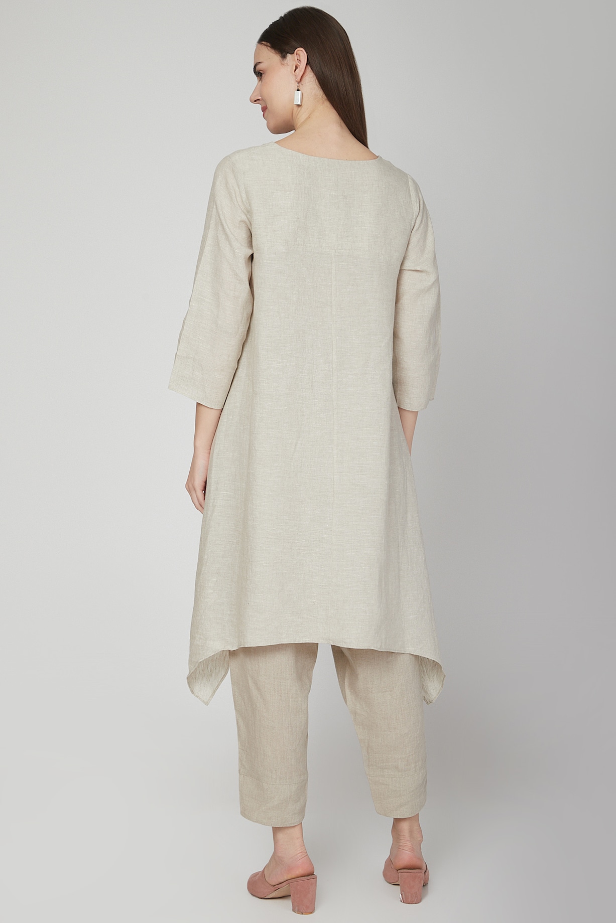 Beige Floral Embroidered Tunic by Linen Bloom at Pernia's Pop Up Shop 2024