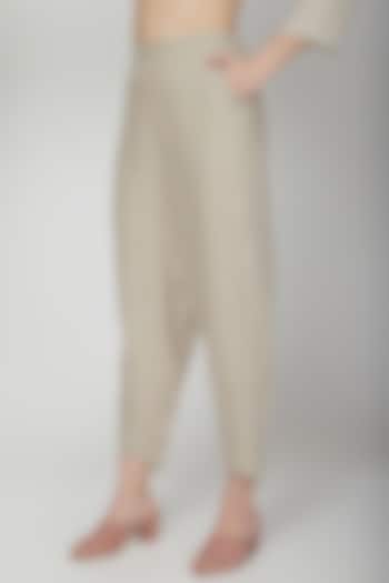 Beige Pants With Crossover Cuffs by Linen Bloom