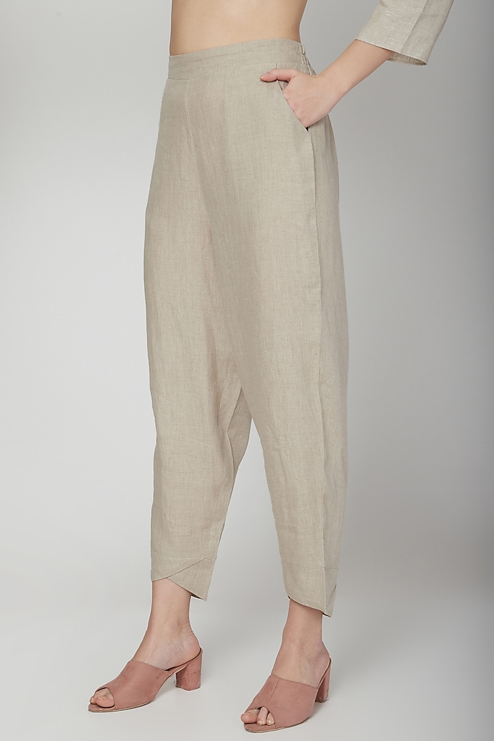 Beige Pants With Crossover Cuffs Design by Linen Bloom at Pernia's Pop ...