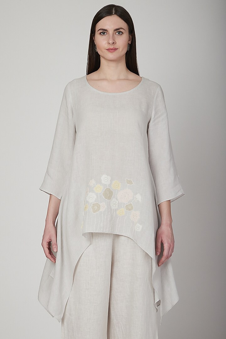 Silver Grey Floral Tunic by Linen Bloom
