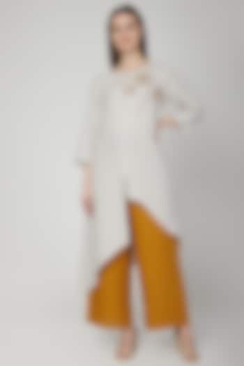 Silver Grey Floral Embroidered Tunic by Linen Bloom at Pernia's Pop Up Shop