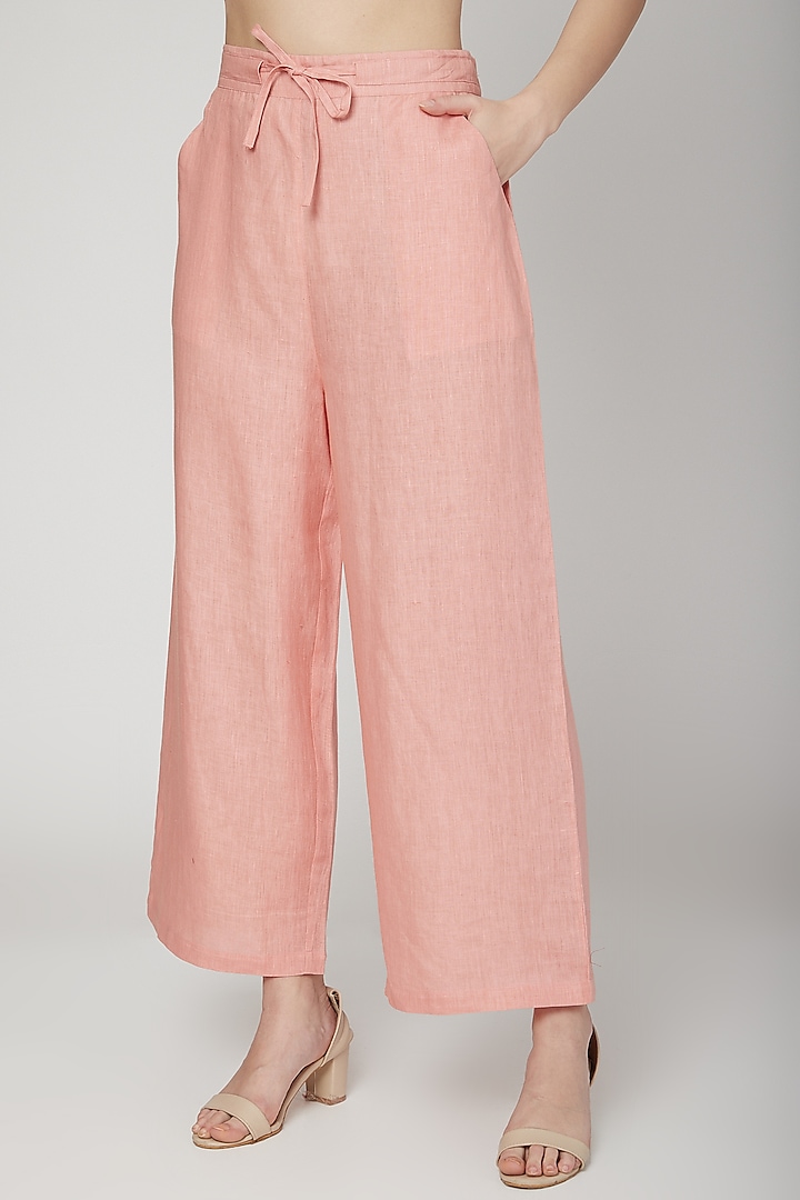 Salmon Pink Elasticated Pants by Linen Bloom