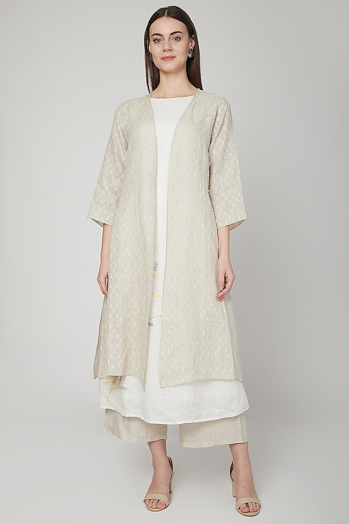 Beige Cape With Front Opening by Linen Bloom