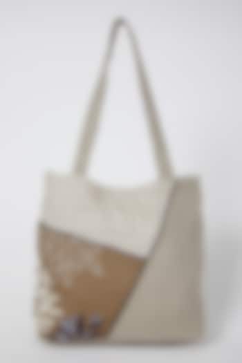 Beige Embroidered Handbag by Linen Bloom