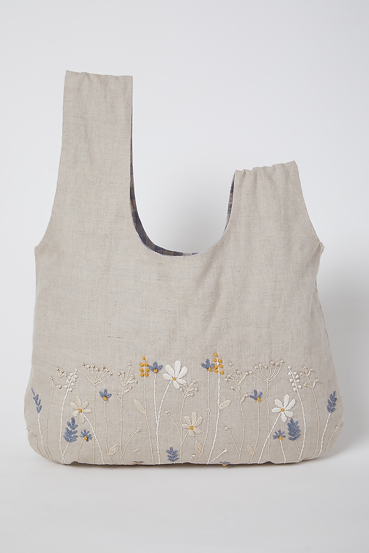 Beige Japanese Knotted Handbag by Linen Bloom