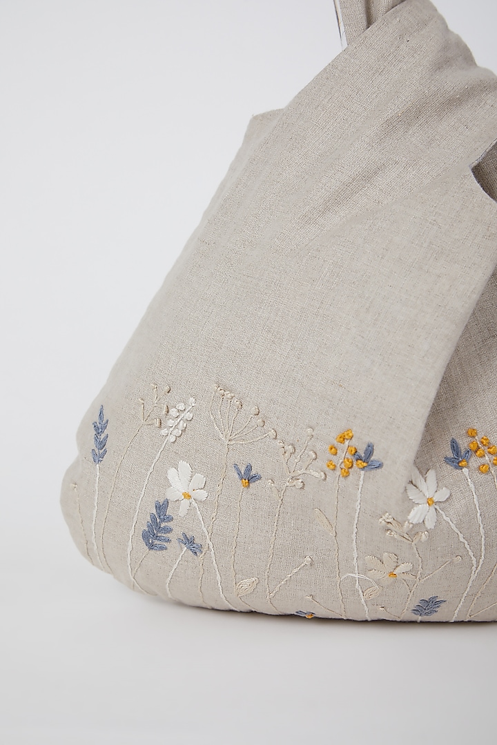 Beige Japanese Knotted Handbag by Linen Bloom at Pernia's Pop Up Shop