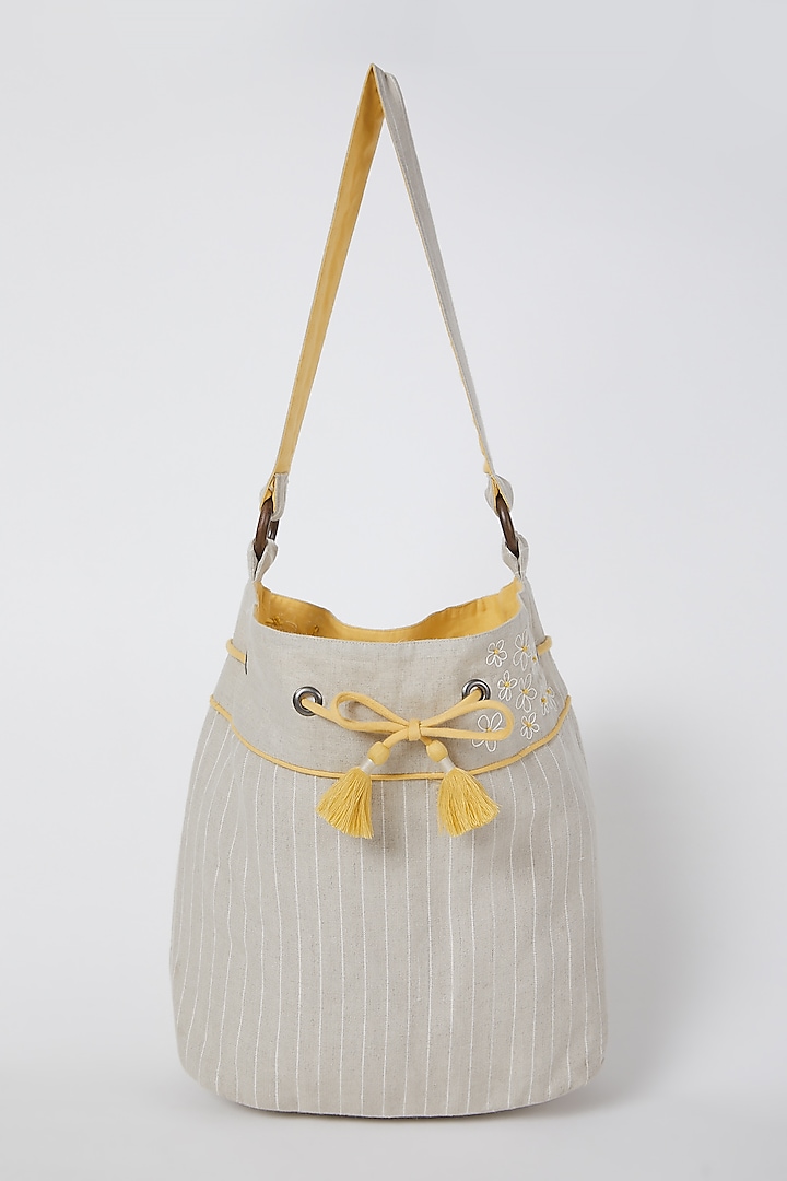 Beige Bucket Handbag by Linen Bloom