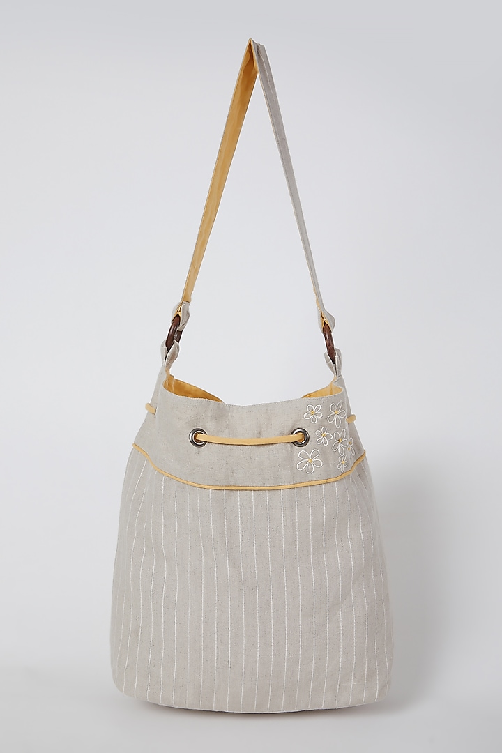 Beige Bucket Handbag by Linen Bloom at Pernia's Pop Up Shop
