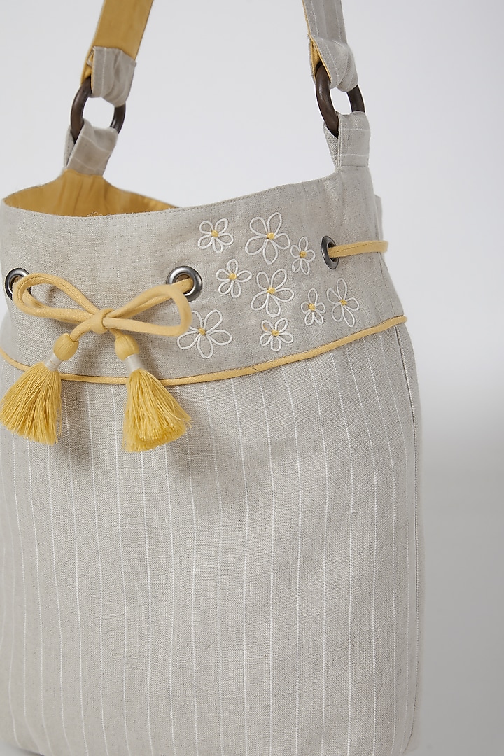 Beige Bucket Handbag by Linen Bloom at Pernia's Pop Up Shop