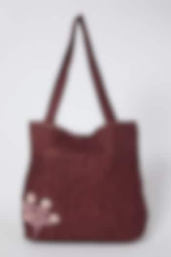 Maroon Floral Embroidered Handbag by Linen Bloom