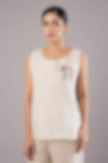 Beige Linen Embroidered Top by Linen Bloom at Pernia's Pop Up Shop