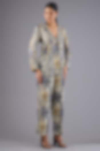 Indigo Blue Linen Printed Pants by Linen Bloom at Pernia's Pop Up Shop