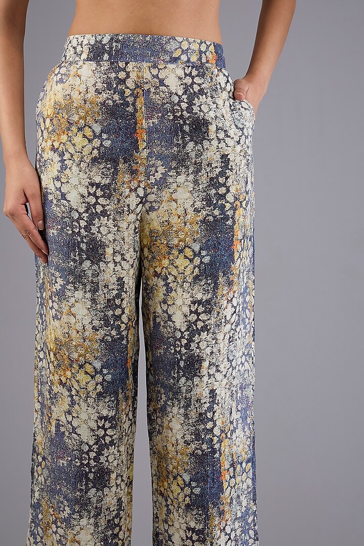 Indigo Blue Linen Printed Pants by Linen Bloom at Pernia's Pop Up Shop