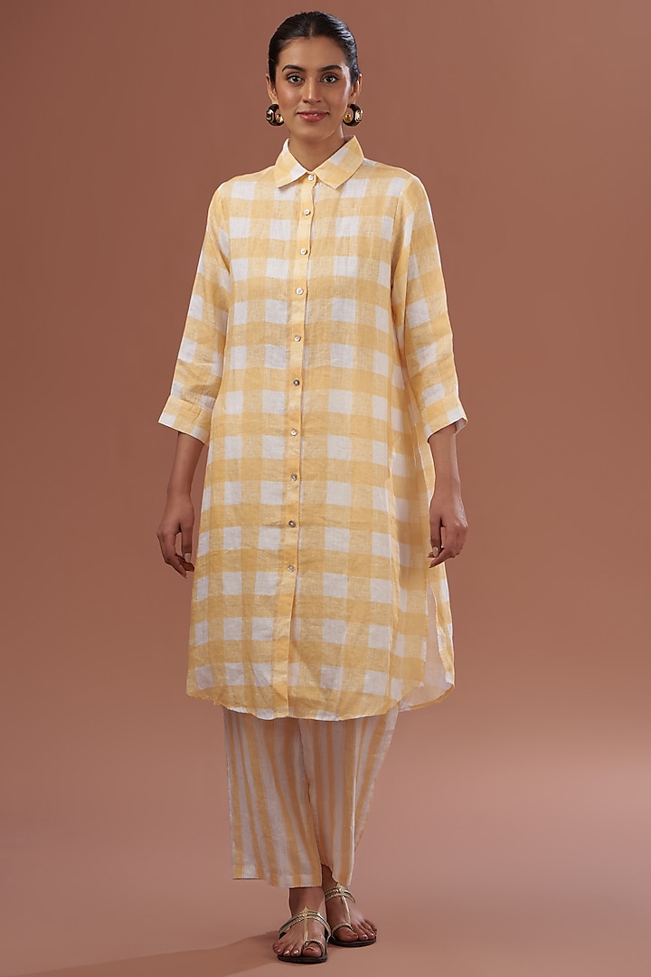 Yellow Linen Checkered Tunic by Linen Bloom