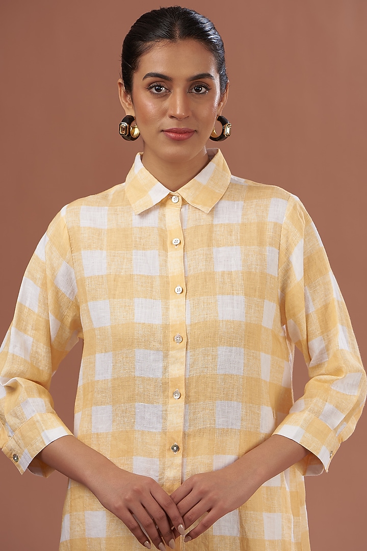 Yellow Linen Checkered Tunic by Linen Bloom at Pernia's Pop Up Shop