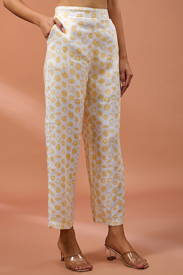 Yellow Linen Polka Dot Pants by Linen Bloom at Pernia's Pop Up Shop