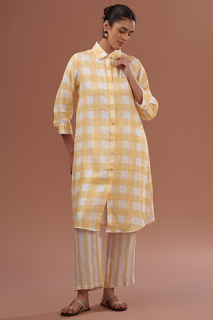 Yellow Linen Striped Pants by Linen Bloom