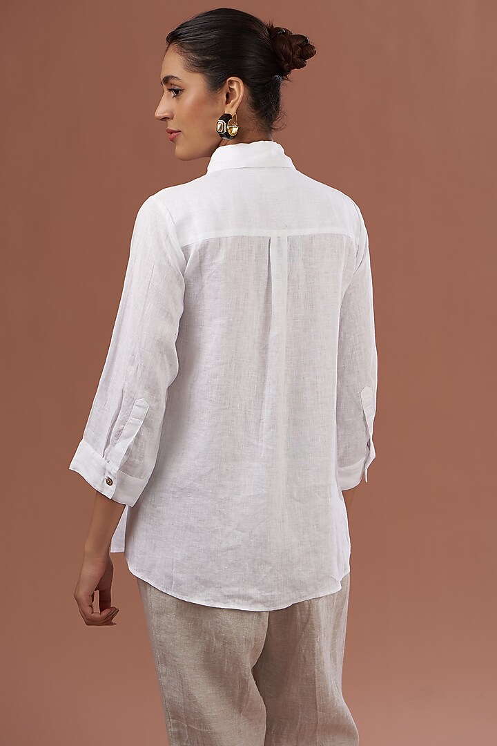 White Linen Embroidered Shirt by Linen Bloom at Pernia's Pop Up Shop