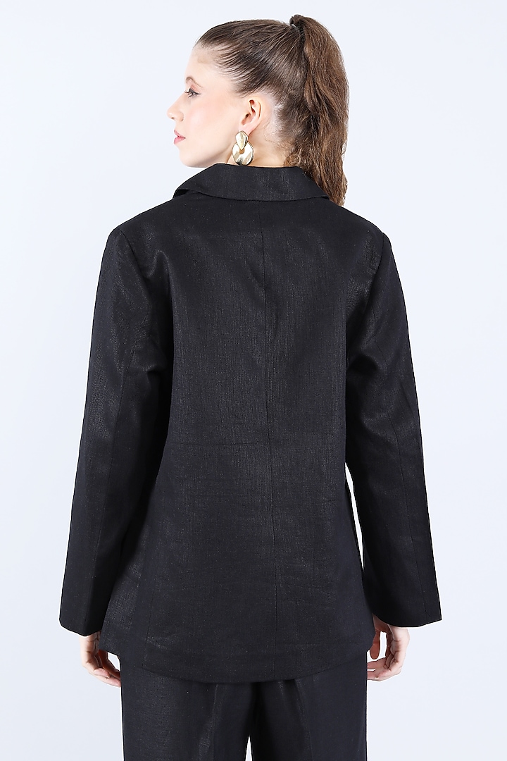 Black Pure Linen Applique & Bead Work Blazer by Linen Bloom at Pernia's Pop Up Shop