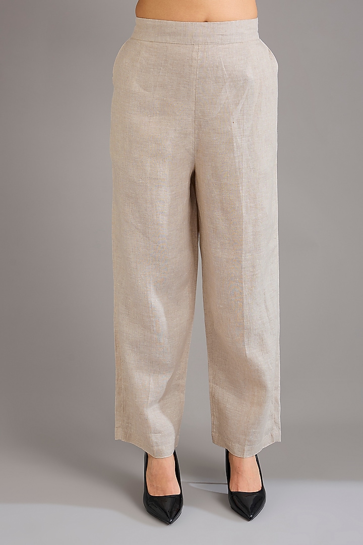 Beige Linen Pants by Linen Bloom at Pernia's Pop Up Shop