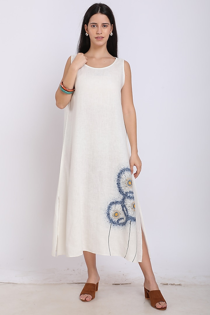 Ivory Hand Painted Midi Dress by Linen Bloom