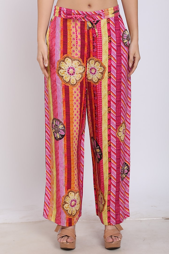 Fuschia Printed Pants by Linen Bloom